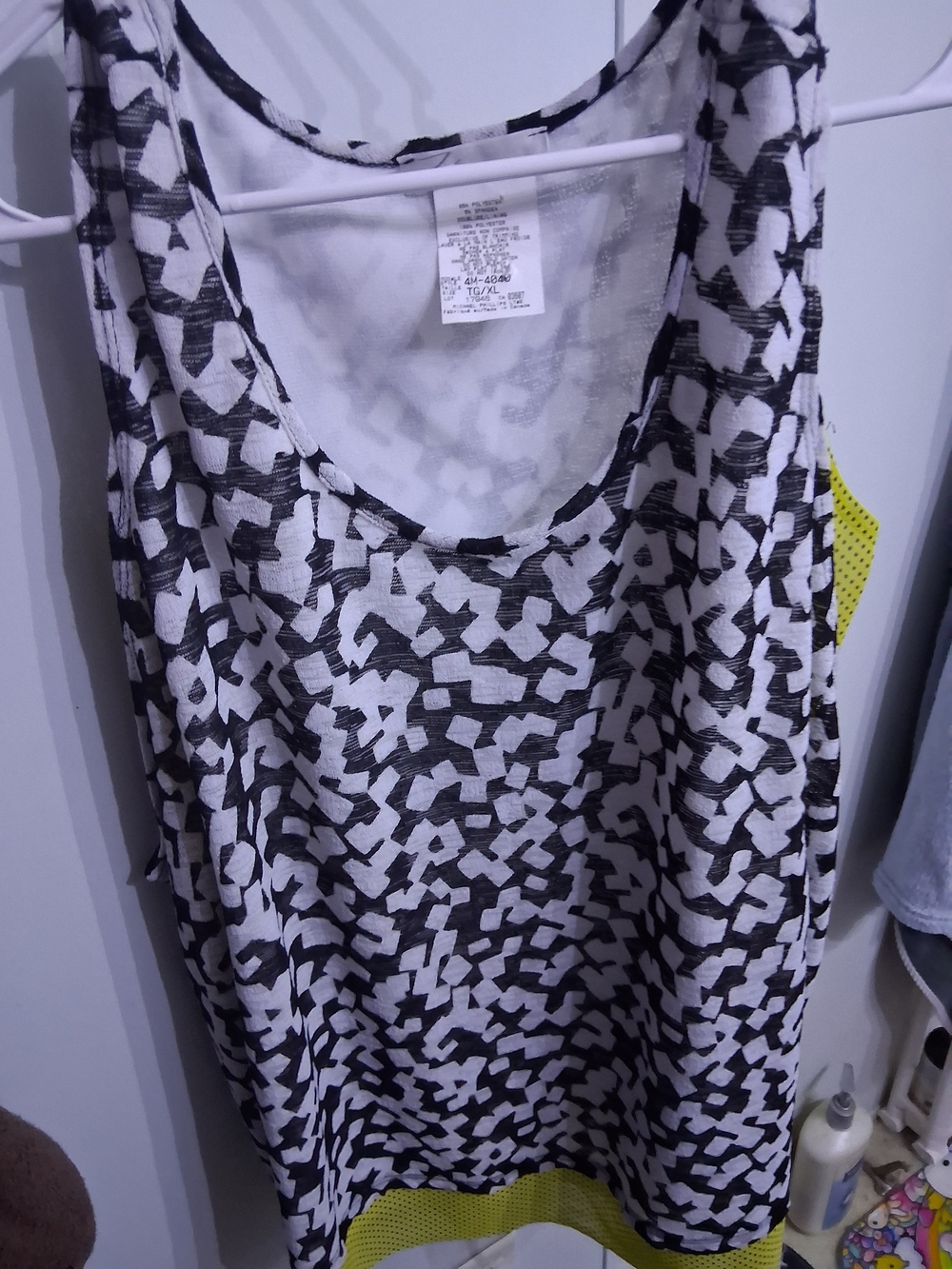 Women’s Black & White Patterned Tank Top with Neon Yellow Trim